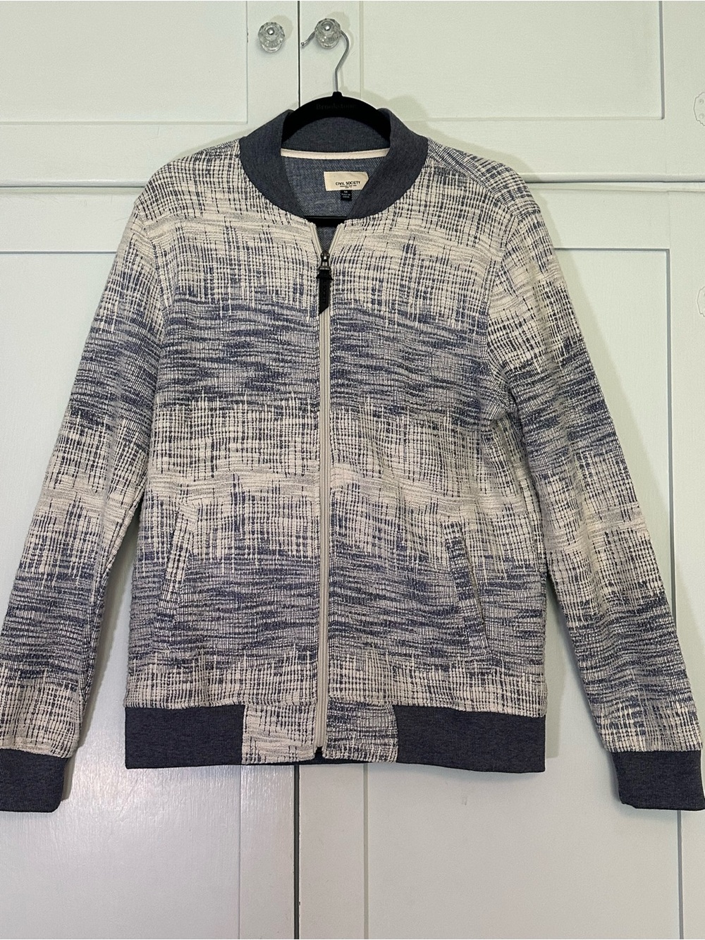 Men's Bomber Jacket in Heathered Navy & White